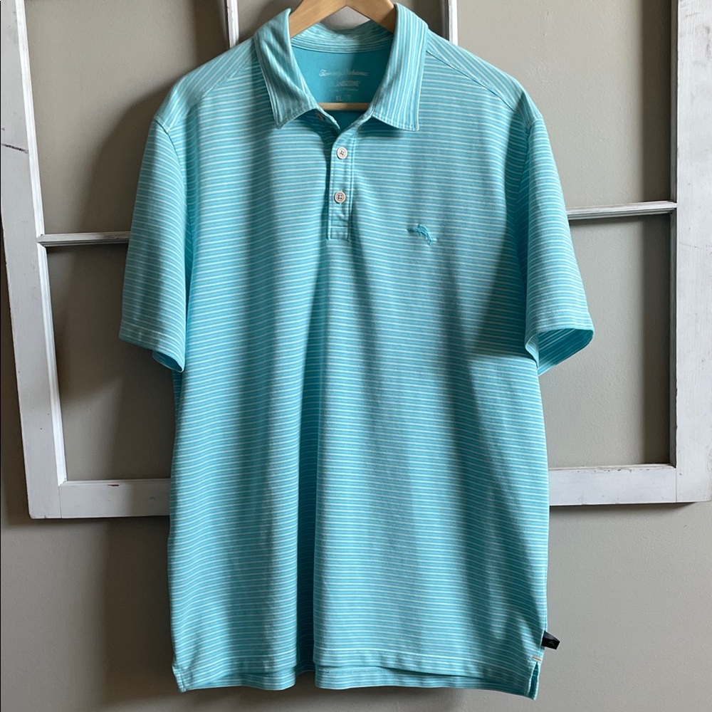 Tommy Bahama Men's Light Aqua Micro-Stripe Polo